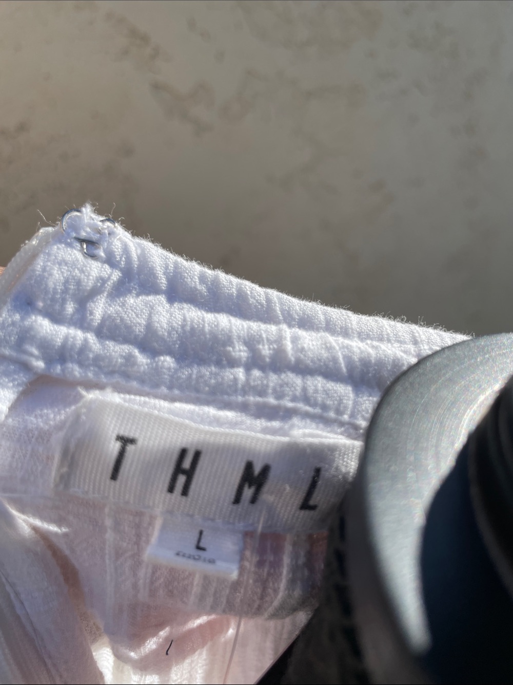 THML White Crinkle Crewneck Top with Accent Sleeves - Picture 2 of 7